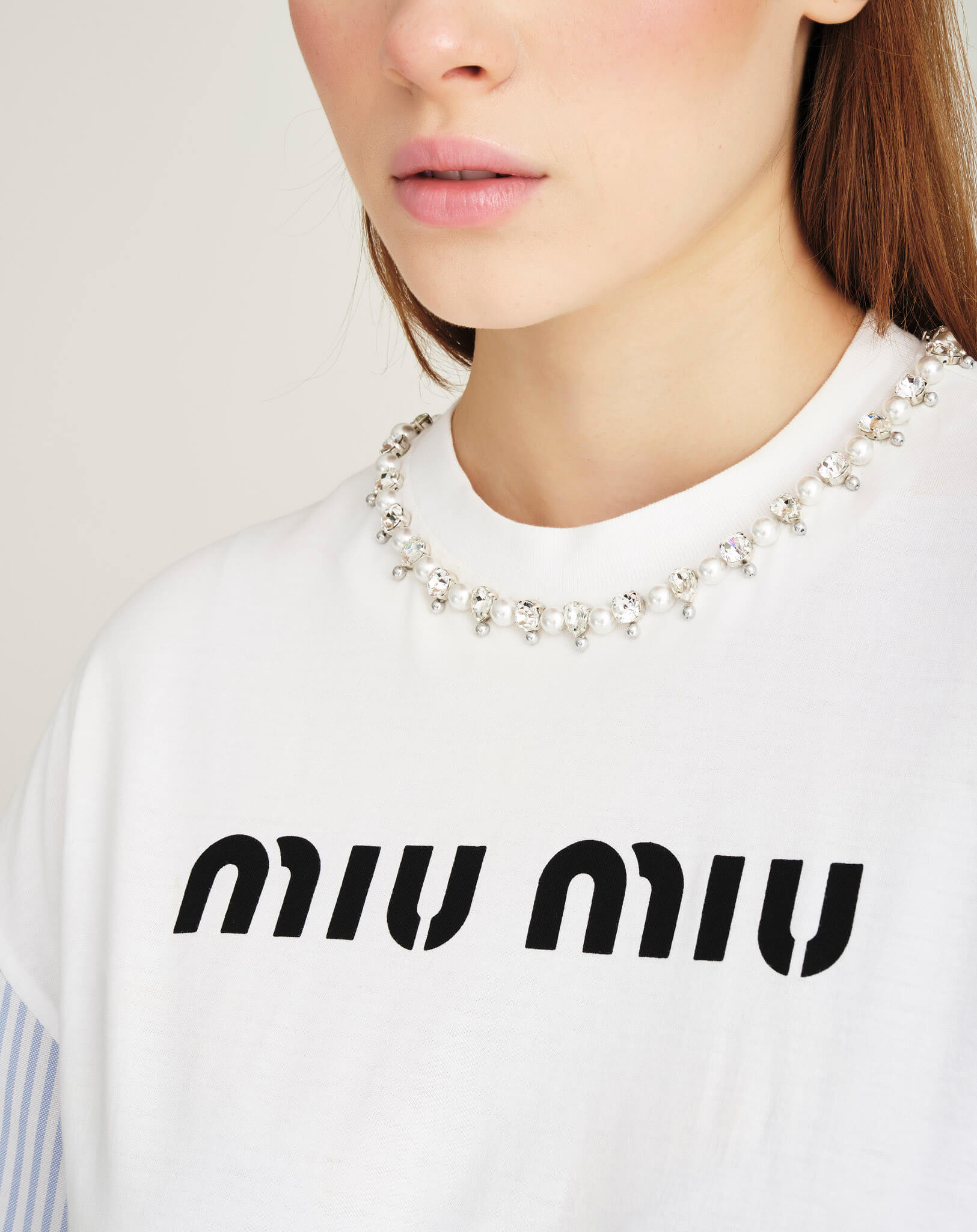 Miu Miu - Crystal Necklace Logo Tshirt XS